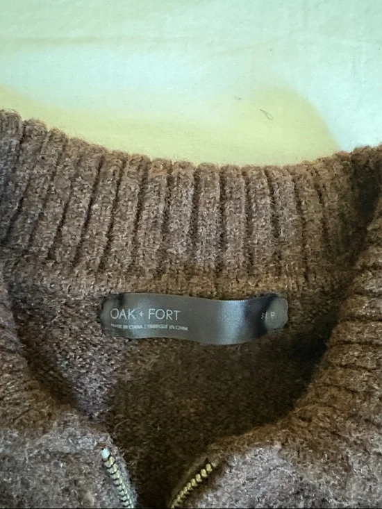 Oak + Fort Brown Quarter Zip Knit Sweater Small - Picture 2 of 5